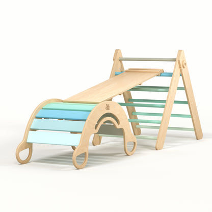 BusyKids Pikler set – driehoek, plank & balanswip – regenboog