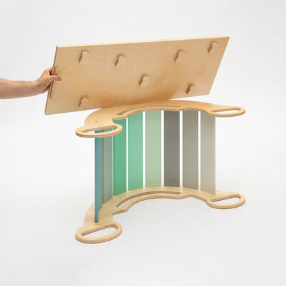 BusyKids Pikler groot set – driehoek, 2 planken & balanswip – regenboog
