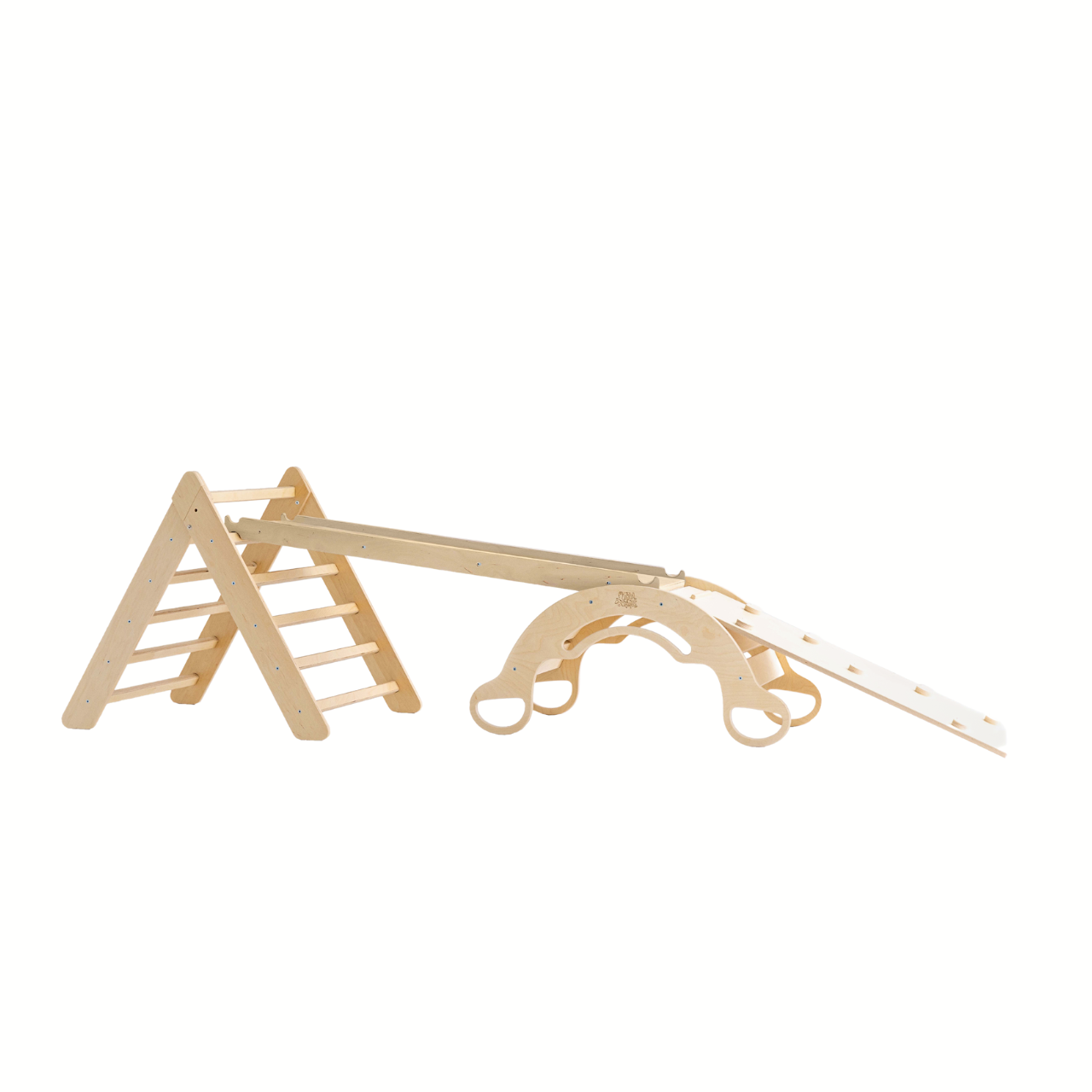 BusyKids Pikler groot set – driehoek, 2 planken & balanswip – regenboog