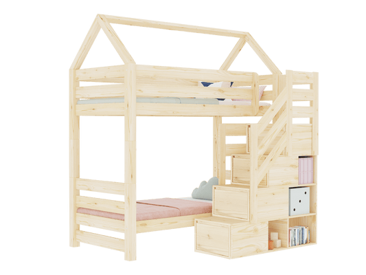 Huisbed Alpy stapelbed - trap voorkant met opbergruimte - 
