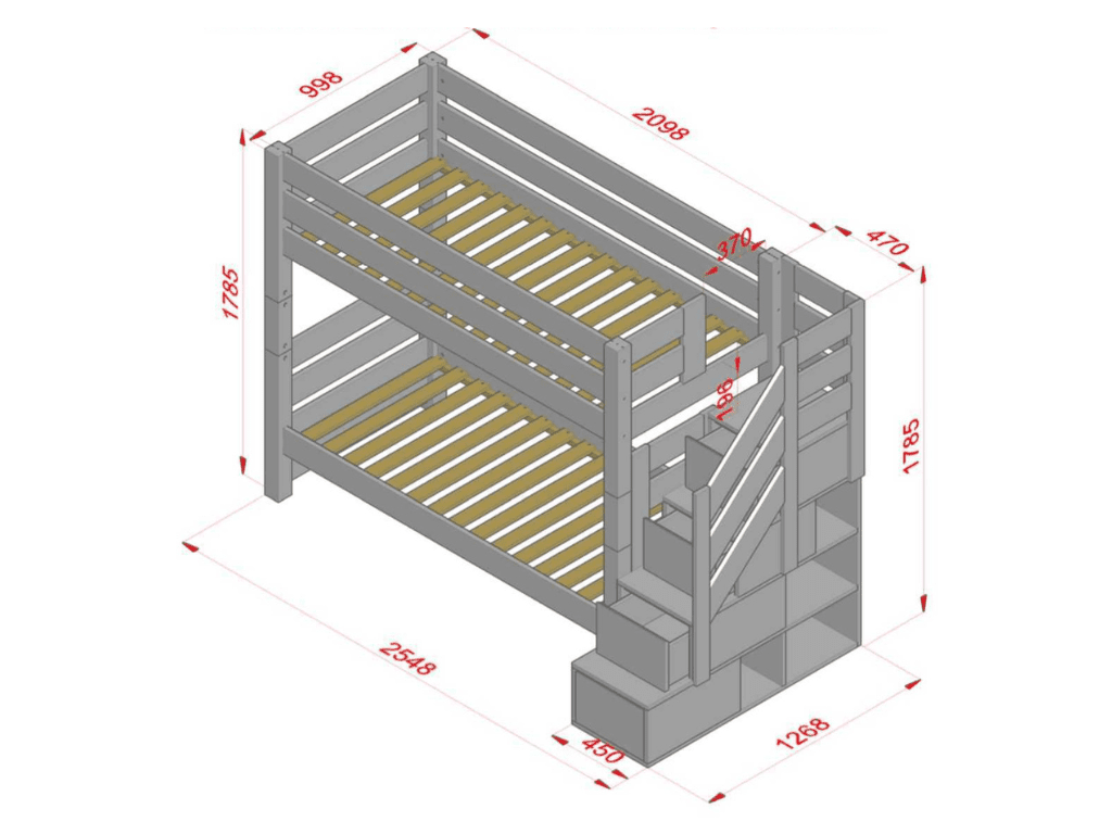 Huisbed Alpy stapelbed - trap zijkant met opbergruimte - 