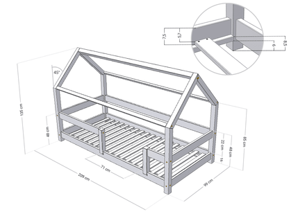 Huisbed Tery - houten kinderbed met dubbele bedrand - 