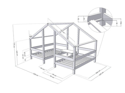 houten huisbed voor twee kinderen