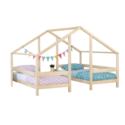 houten huisbed voor twee kinderen