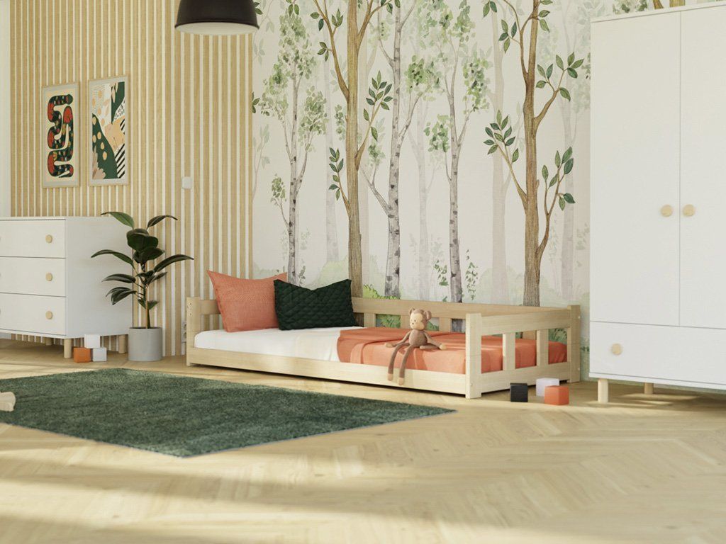 Benlemi FENCE laag kinderbed met bedrand in de kinderkamer