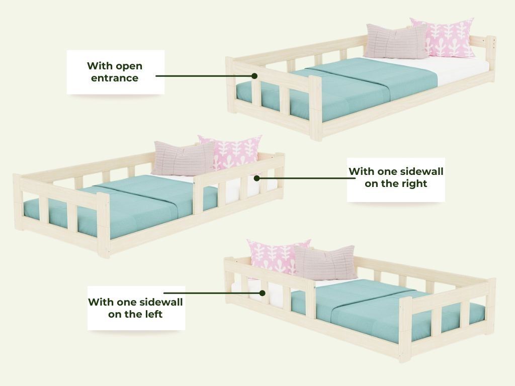 Ombouwmogelijkheden van Benlemi FENCE laag kinderbed met twee bedranden