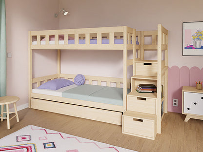 Benlemi stapelbed PLOTTY met opbergtrap massief hout 90x200