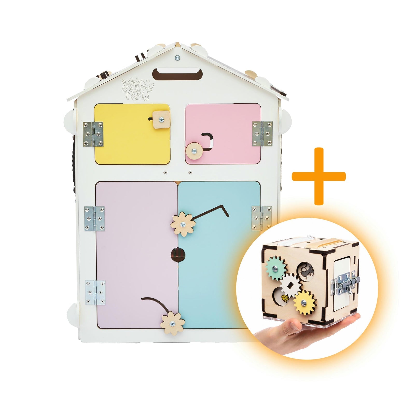 BusyKids speelhuisje wit pastel met activity cube