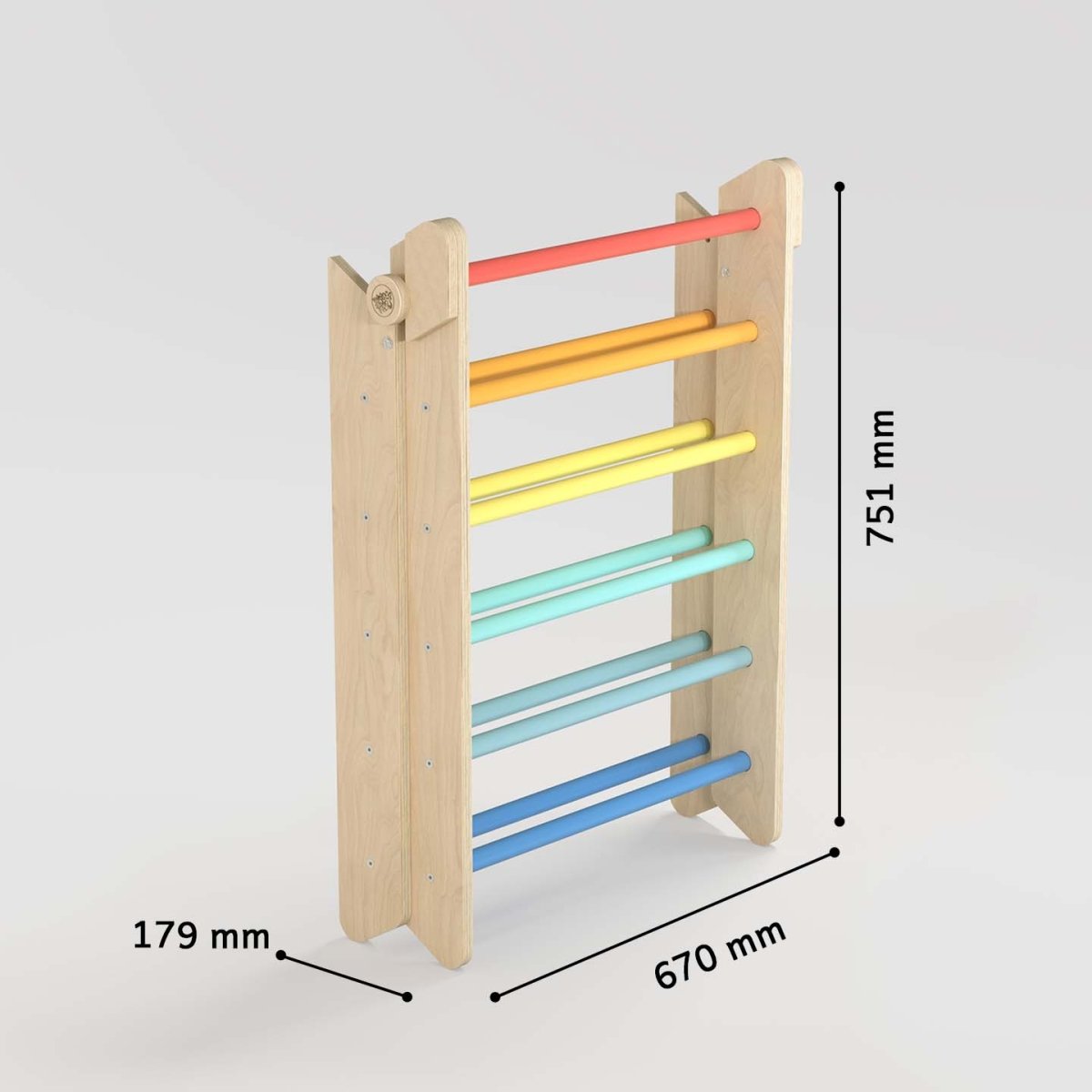BusyKids Pikler set – driehoek, plank & balanswip – regenboog – productbeeld 11