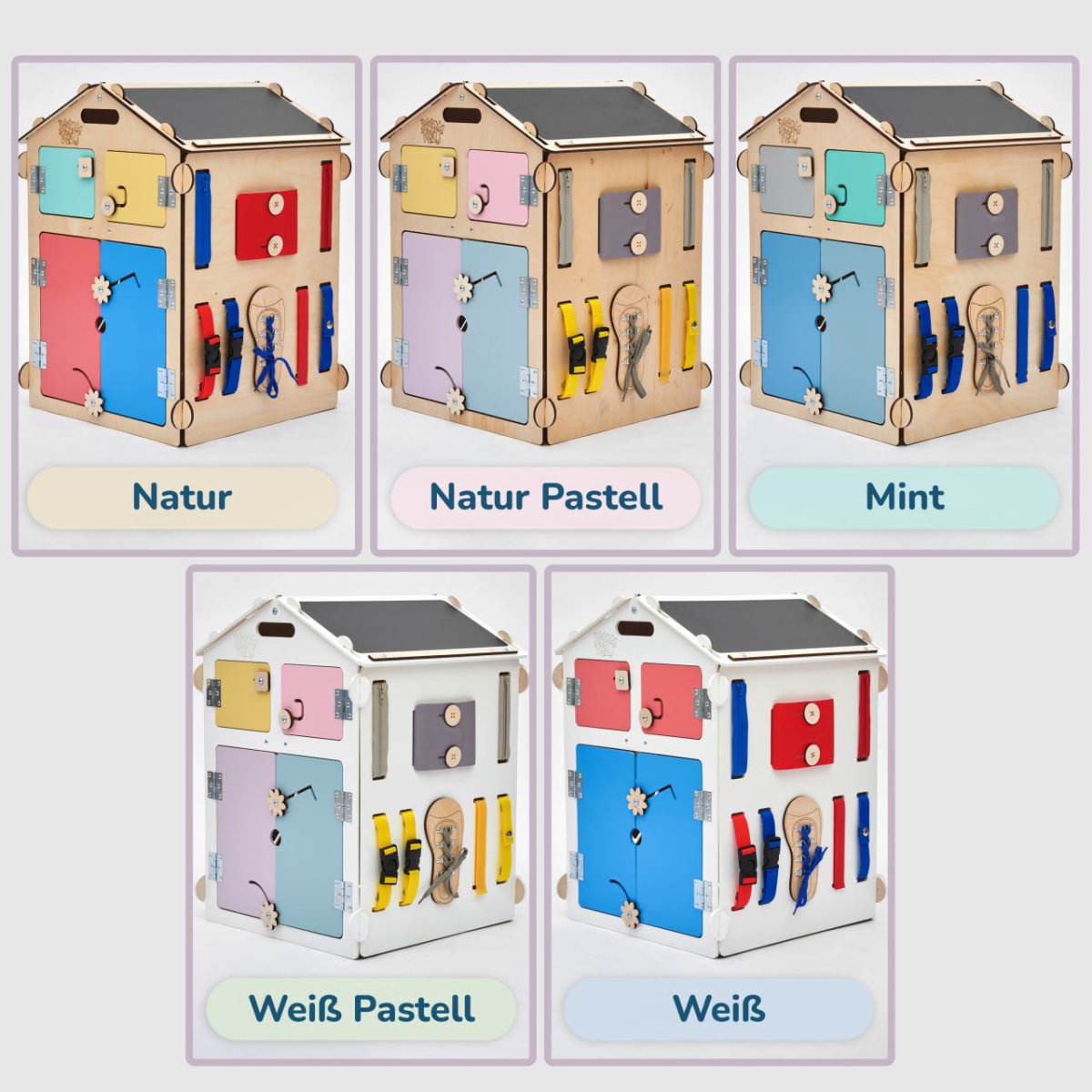 BusyKids set – Busy Board speelhuisje wit met creatieve kubus-Speelhuisje set