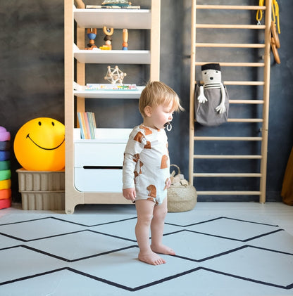 zachte speelmat van zacht foam in grijs voor baby's en peuters tot 3 jaar