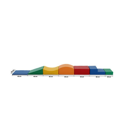 An IGLU Soft Play set featuring a line of Little Crawler blocks on a white background.