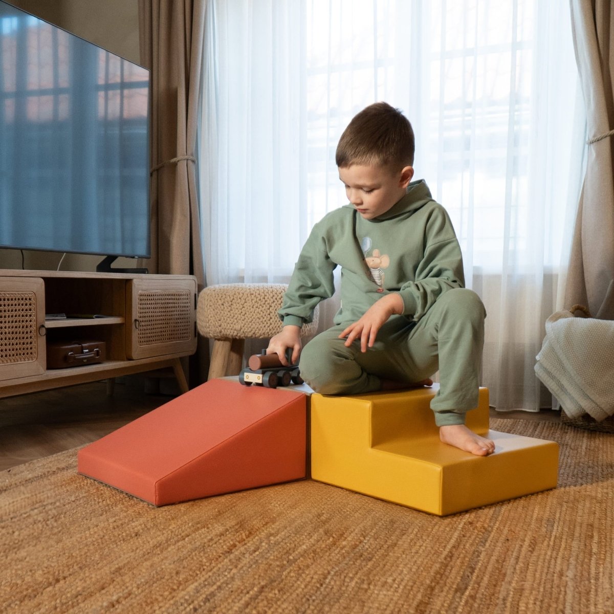 soft play set met modulaire foamblokken voor baby's peuters en kleuters
