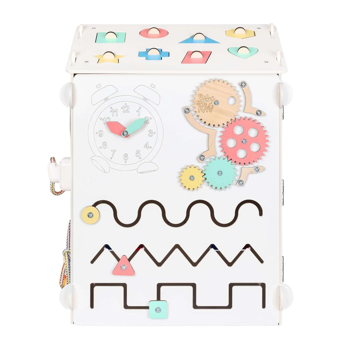 Ensemble BusyKids – Maisonnette Busy Board blanche avec cube créatif