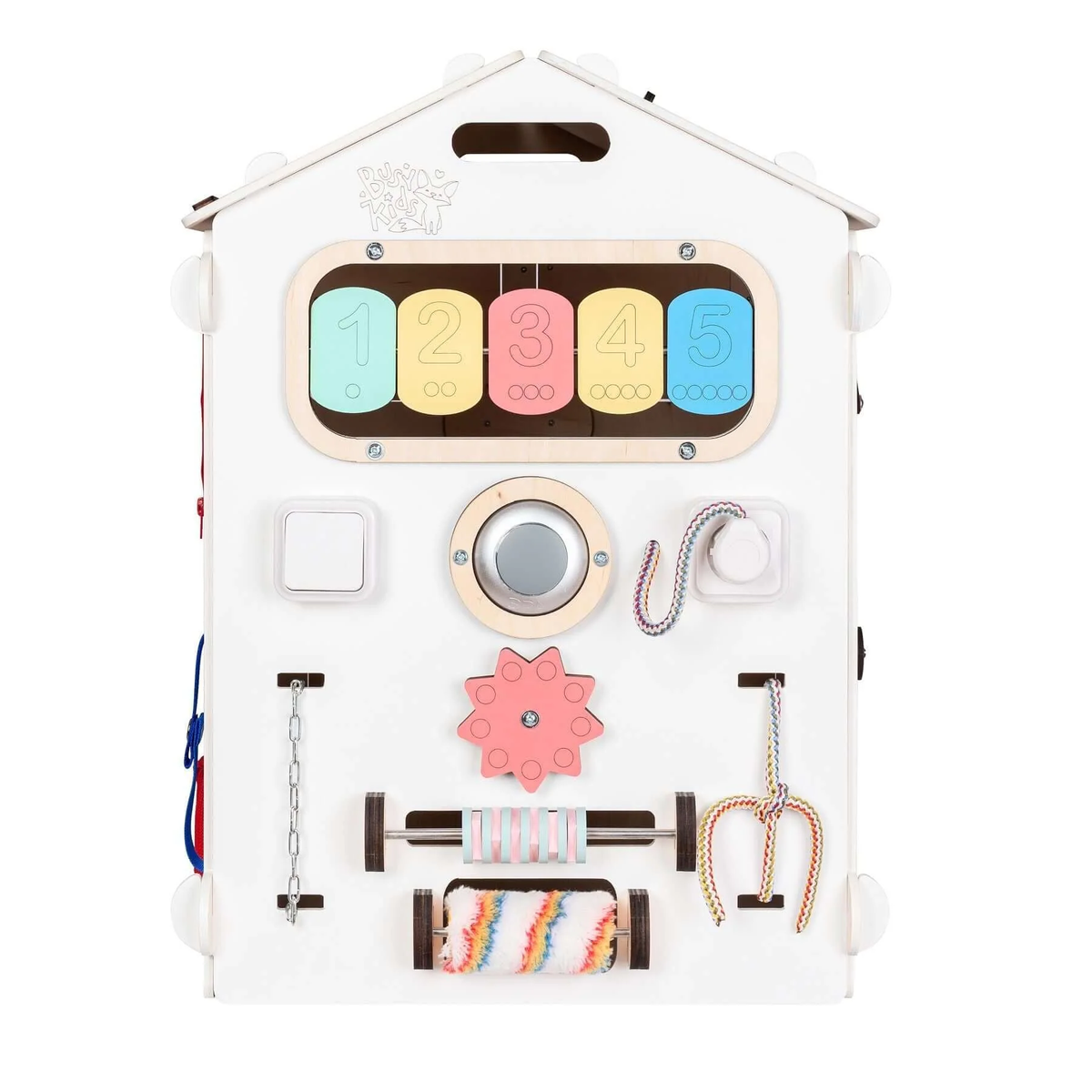 Ensemble BusyKids – Maisonnette Busy Board blanche avec cube créatif