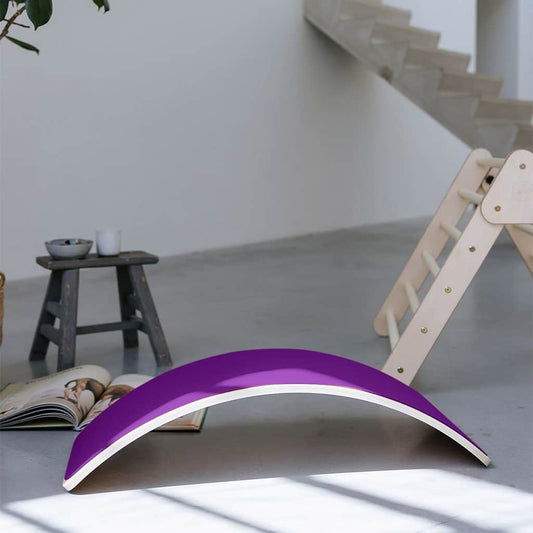 houten balance board met paars vilt