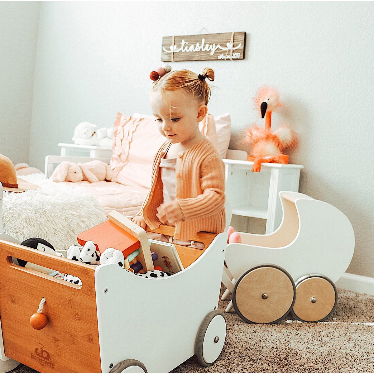 2-in-1 houten speelgoedbox met loopwagenfunctie