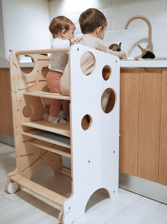 Leea's Tower XL – dubbele Montessori leertoren voor twee kinderen