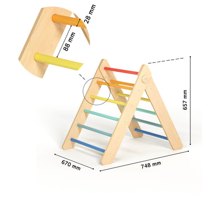 BusyKids Pikler groot set – driehoek, 2 planken & balanswip – regenboog