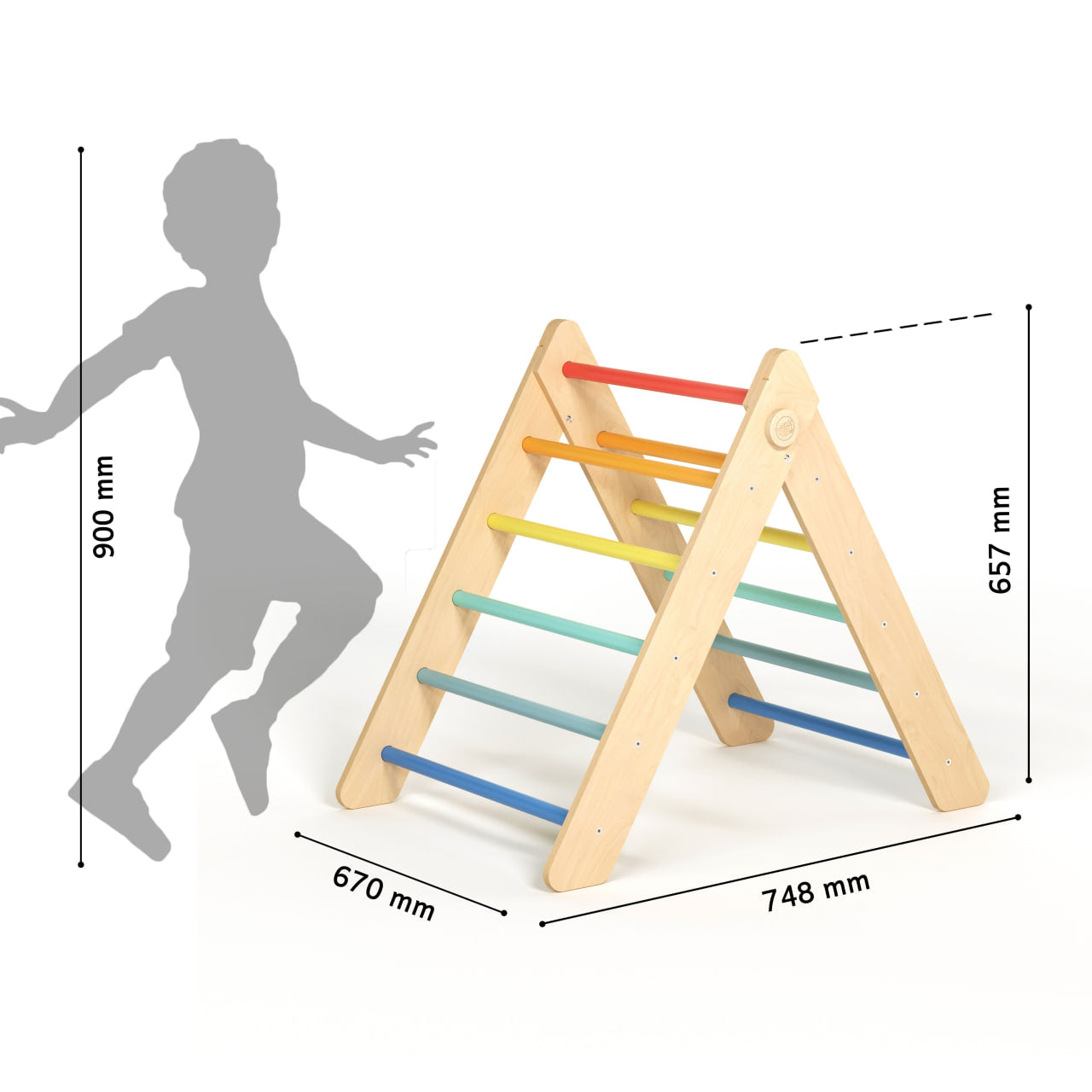 BusyKids Pikler groot set – driehoek, 2 planken & balanswip – regenboog