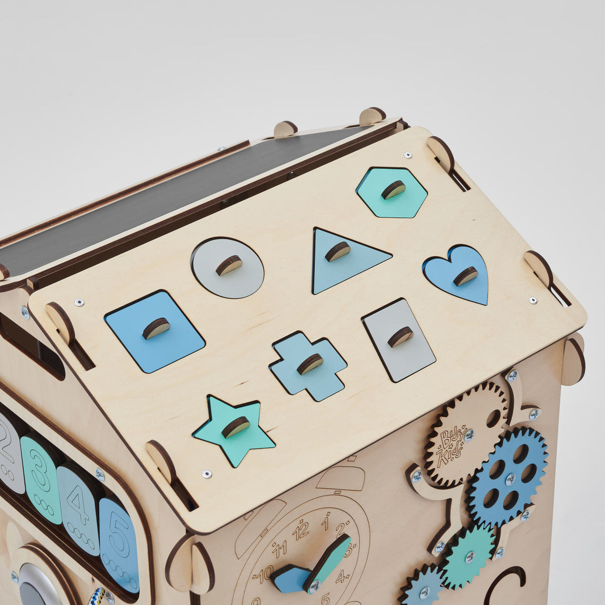 Ensemble BusyKids – Maisonnette Busy Board naturel/menthe avec cube créatif