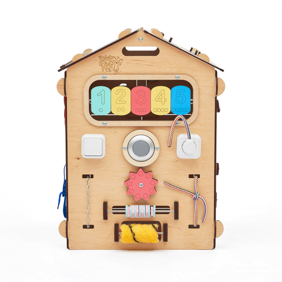 Ensemble BusyKids – Maisonnette Busy Board naturelle avec cube créatif