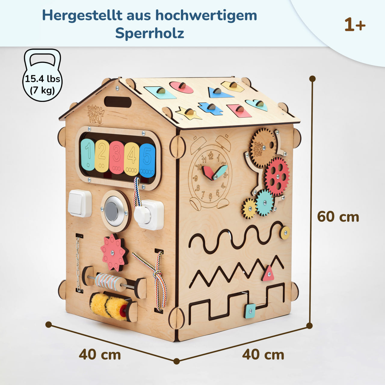 BusyKids set – Busy Board speelhuisje naturel met creatieve kubus
