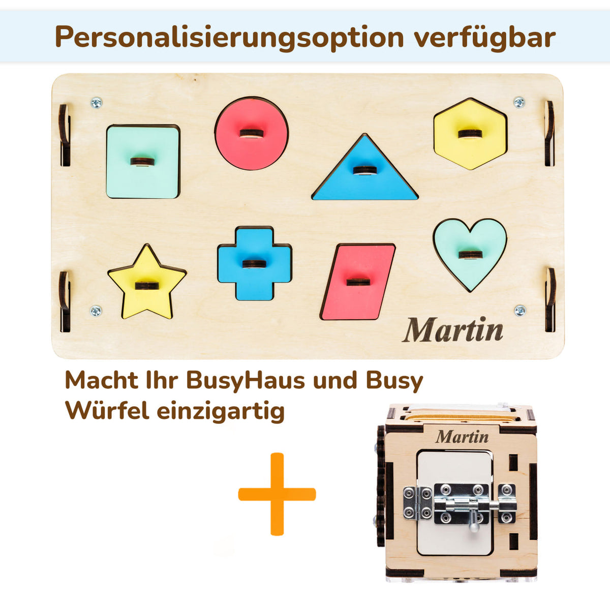 Ensemble BusyKids – Maisonnette Busy Board naturelle avec cube créatif
