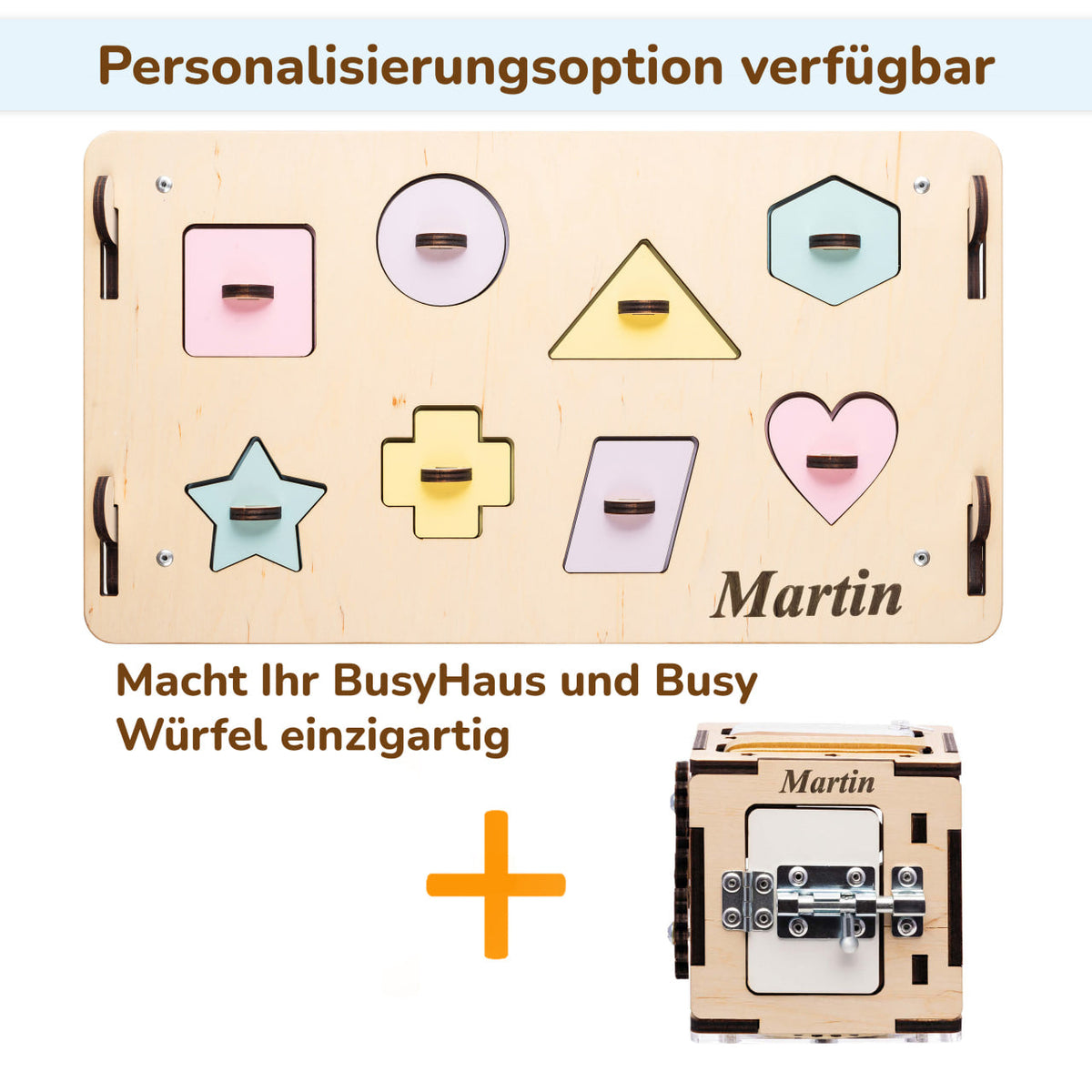 Ensemble BusyKids – Maisonnette Busy Board naturel/pastel avec cube créatif