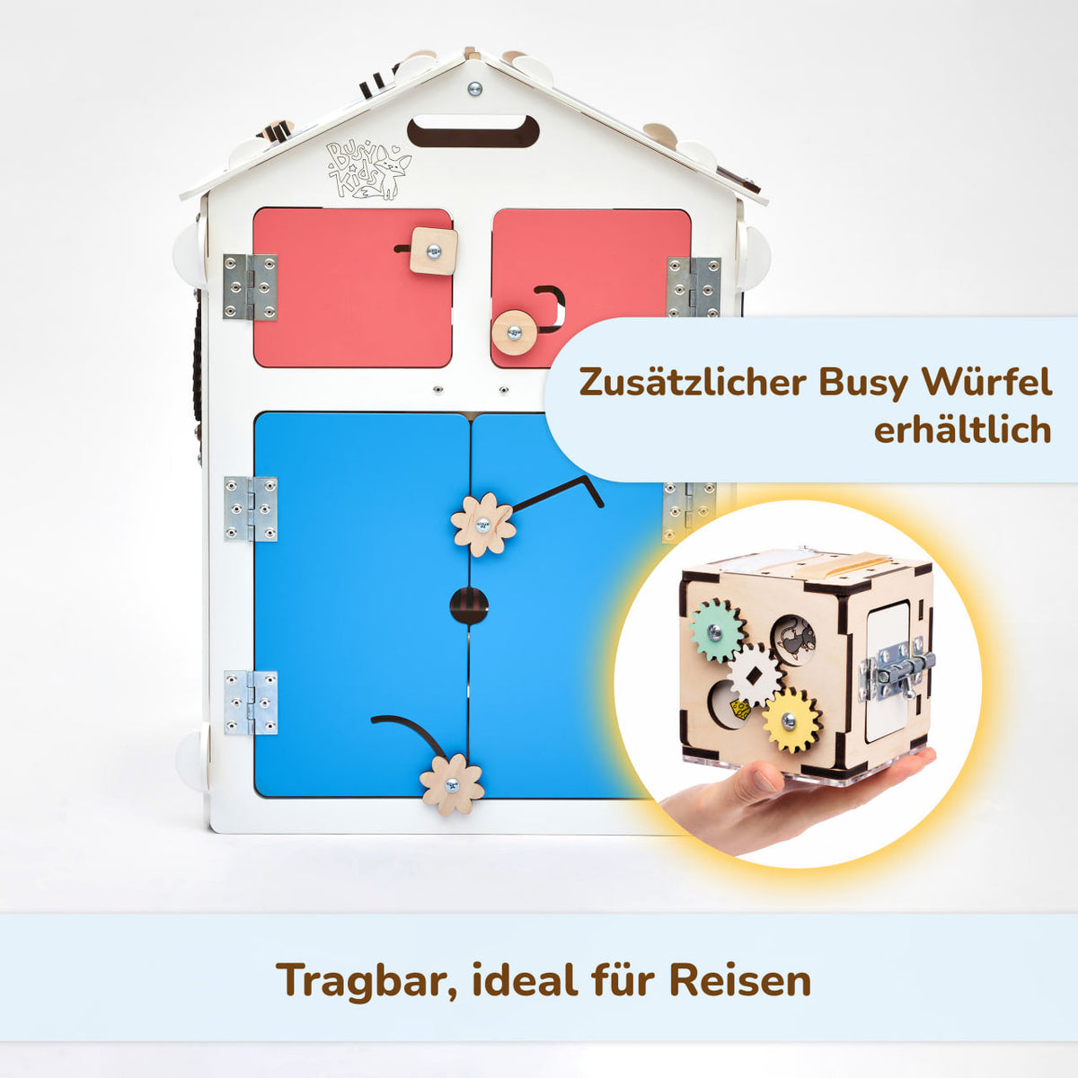 Ensemble BusyKids – Maisonnette Busy Board blanche avec cube créatif