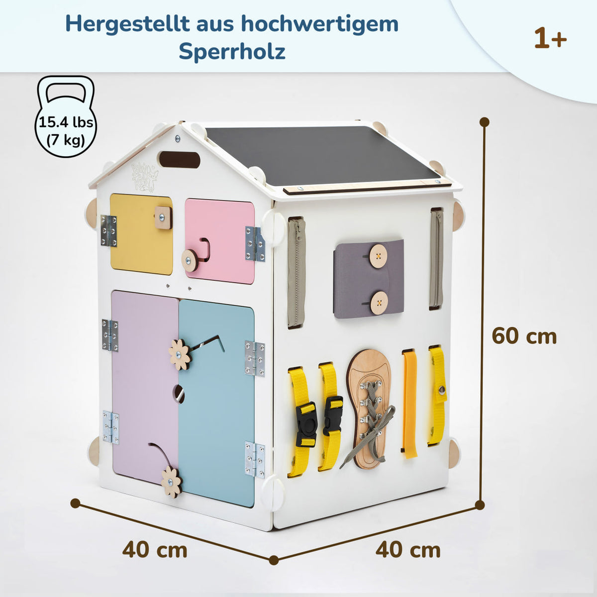Ensemble BusyKids – Maisonnette Busy Board blanc/pastel avec cube créatif