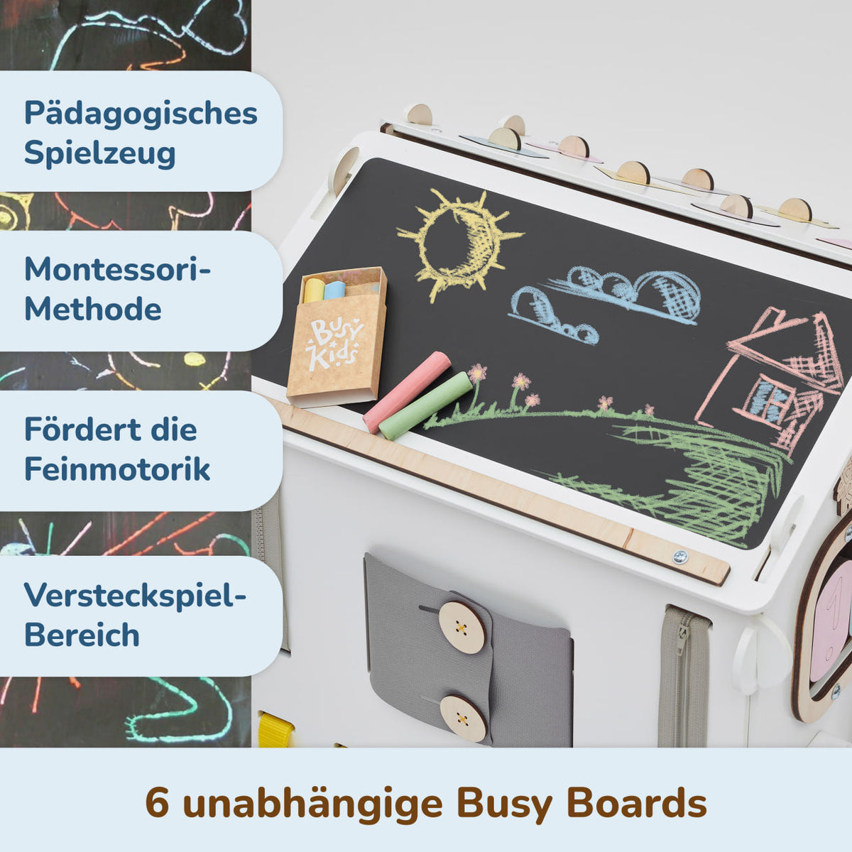Maison de jeu BusyKids Busy Board – blanc/pastel, édition limitée