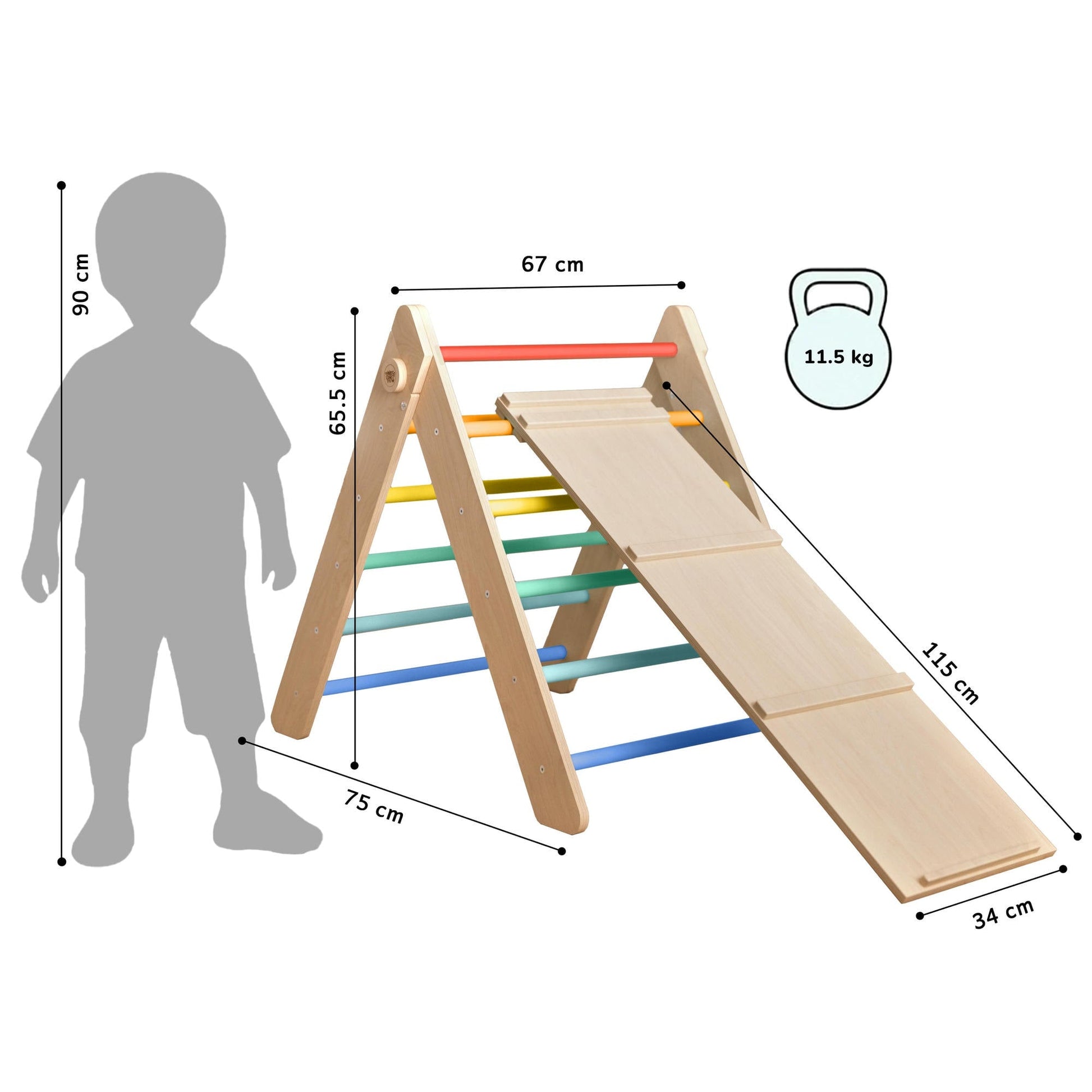 houten Pikler klimdriehoek met klim- en glijplank voor kinderen van 1 tot 5 jaar
