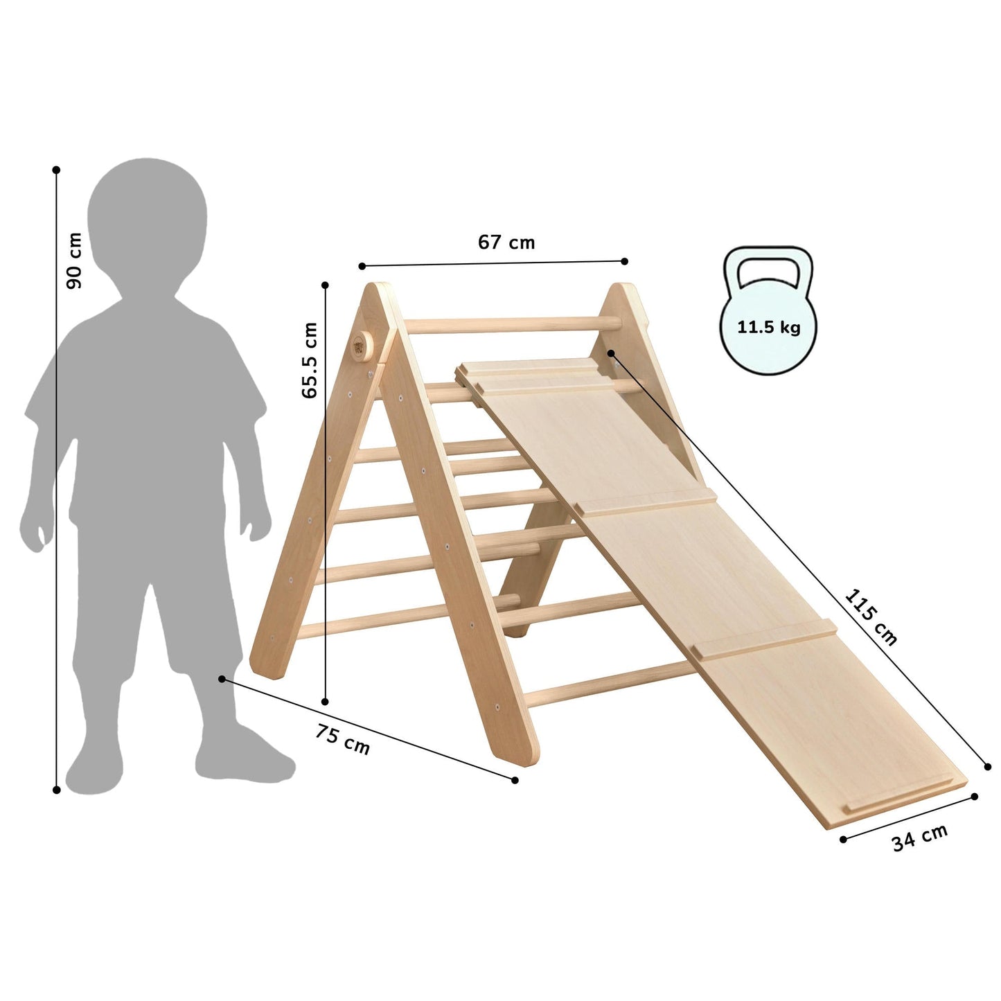 BusyKids Pikler klimdriehoek met plank – regenboog