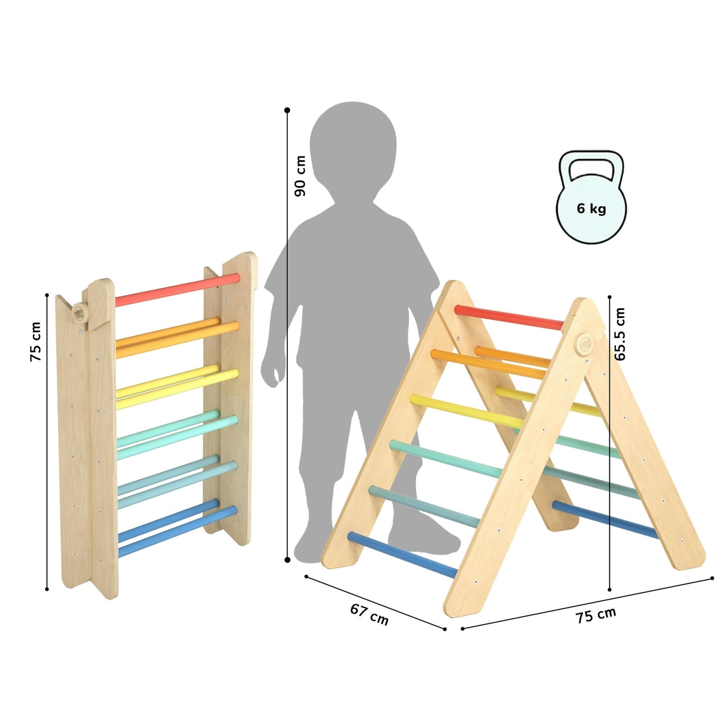 BusyKids Pikler klimdriehoek met plank – regenboog
