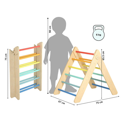 BusyKids Pikler klimdriehoek met plank – regenboog