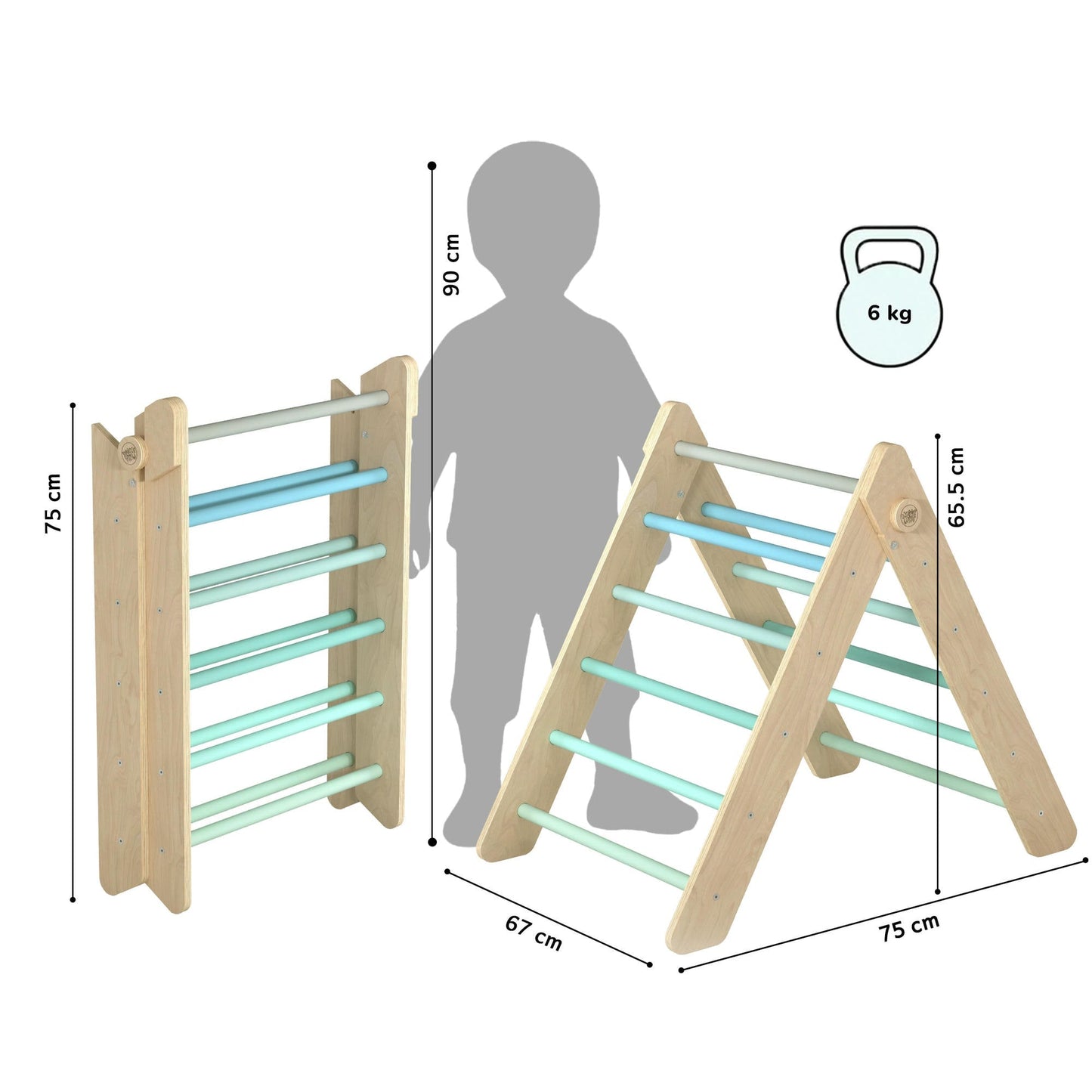 BusyKids Pikler klimdriehoek met plank – regenboog