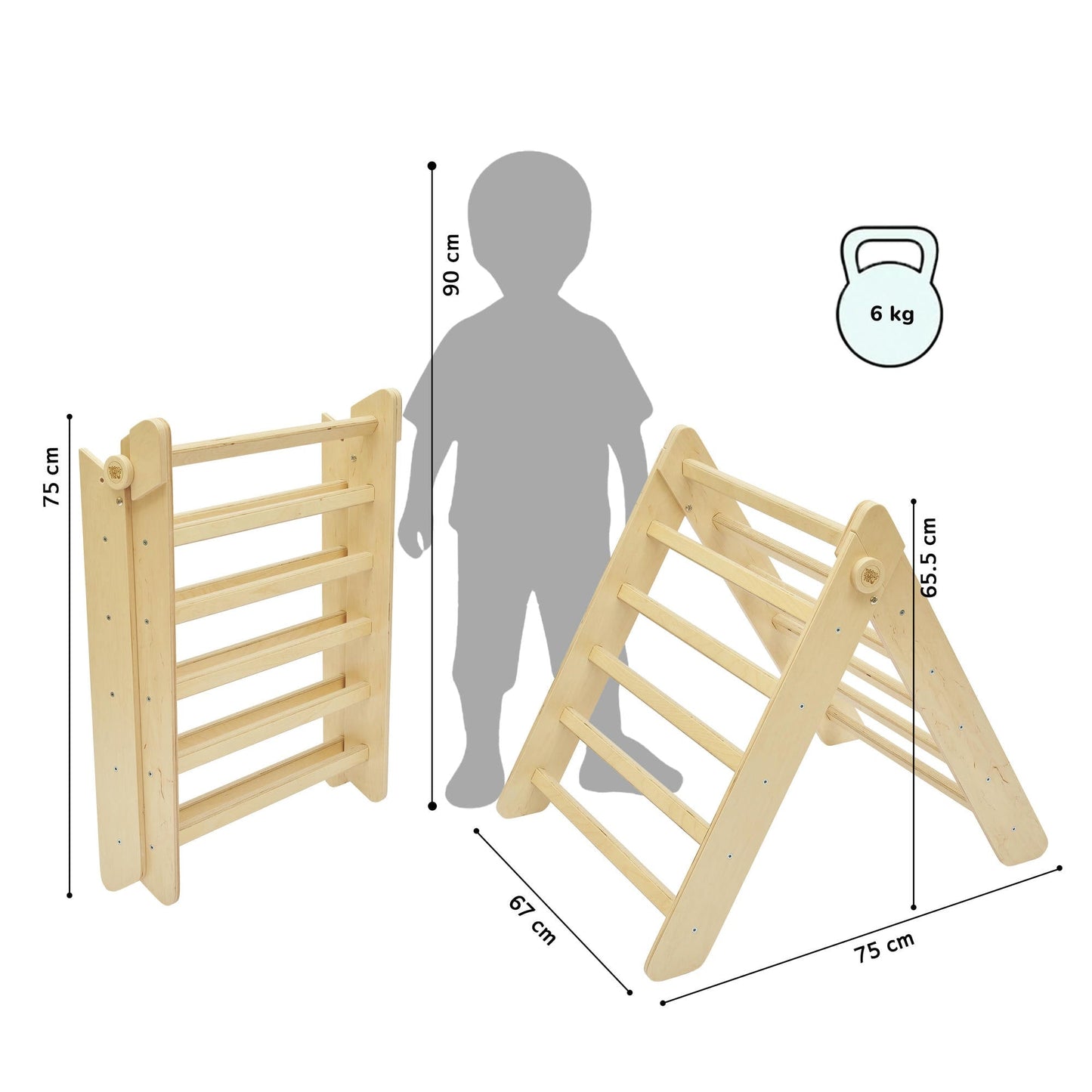BusyKids Pikler klimdriehoek met plank – regenboog