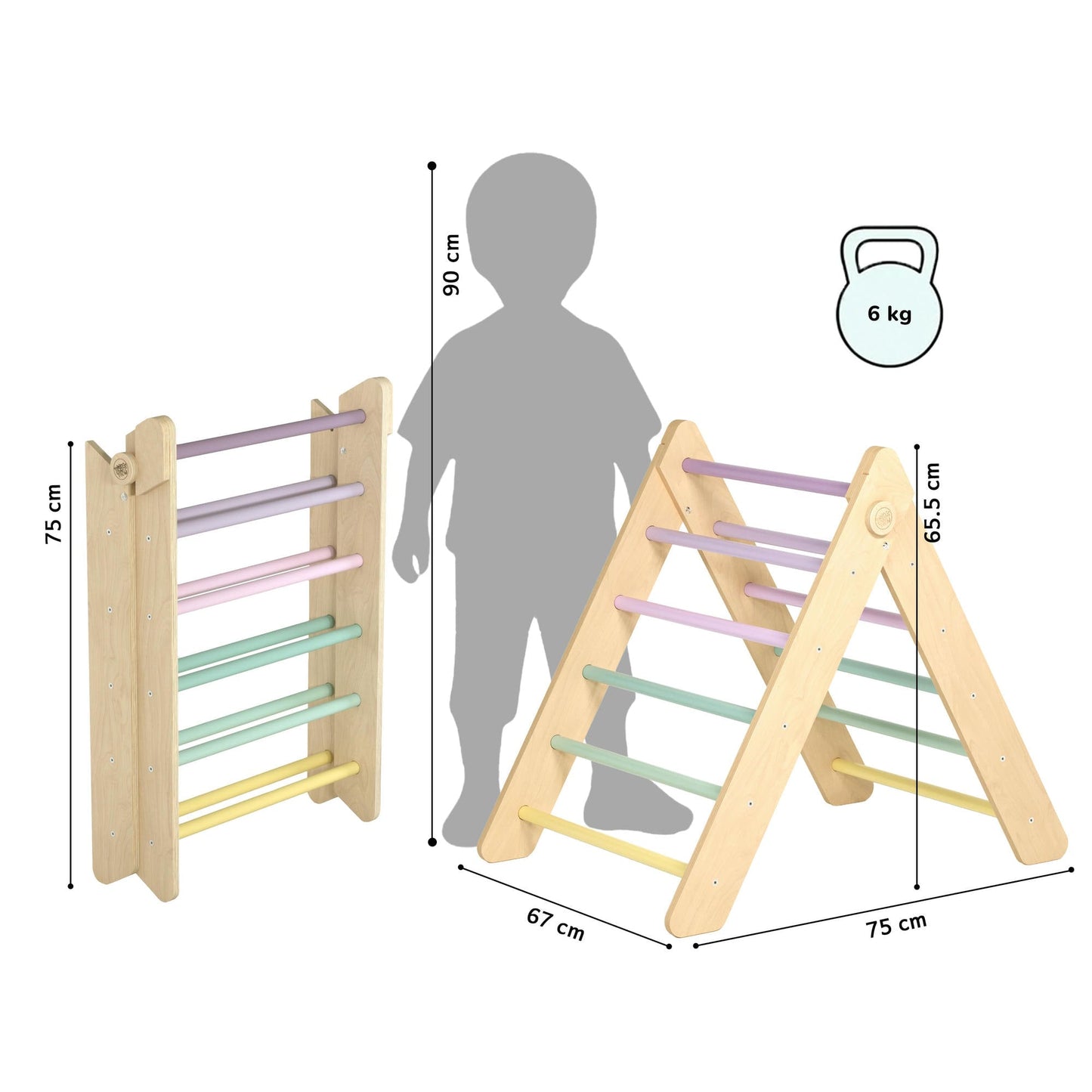 BusyKids Pikler klimdriehoek met plank – regenboog