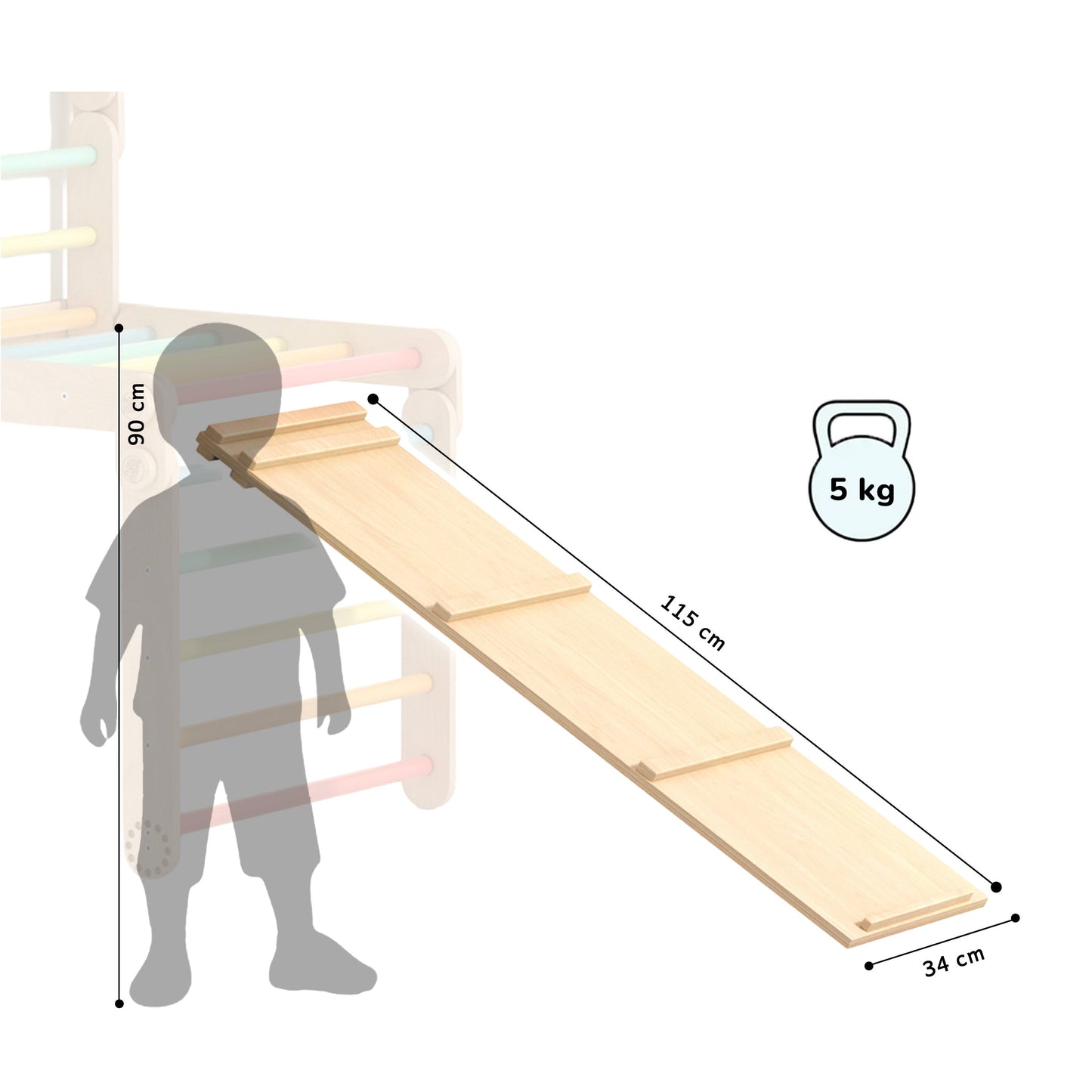 houten glij- en klimplank voor een Pikler klimdriehoek